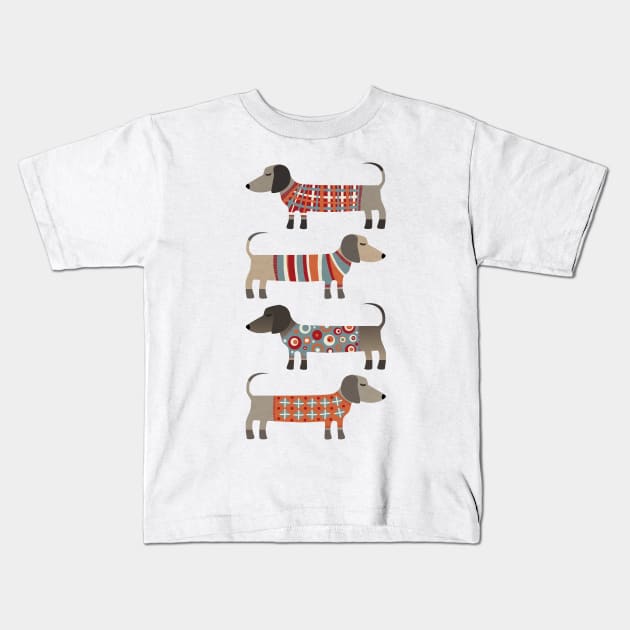 Sausage Dogs in Sweaters Kids T-Shirt by NicSquirrell